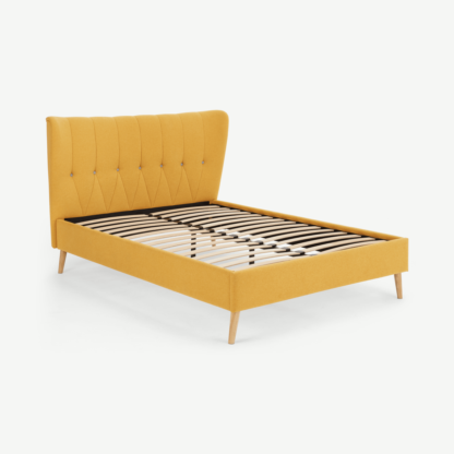 An Image of Charley Double Bed, Yolk Yellow & Oak Stain Legs