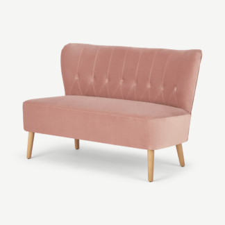 An Image of Charley 2 Seater Sofa, Vintage Pink Velvet, Natural Leg
