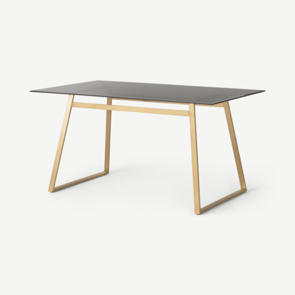 An Image of Haku 6 Seat Dining Table, Brass and Smoked glass