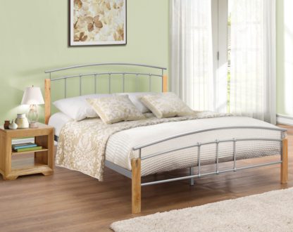 An Image of Wooden and Metal Bed Frame 4ft6 Double Tetras Beech Finish