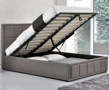 An Image of Hannover Grey Upholstered Fabric Ottoman Storage Bed Frame - 4ft6 Double