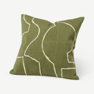 An Image of Nuwan Embroidered Cushion, 50 x 50 cm, Moss Green