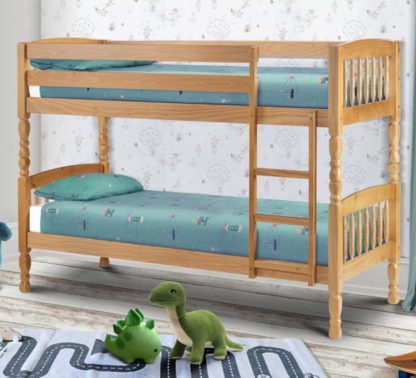 An Image of Lincoln Antique Solid Pine Wooden Bunk Bed Frame - 3ft Single