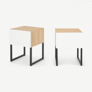 An Image of Hopkins Set of 2 Bedside Tables , Oak Effect & White