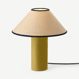 An Image of Haroon Bedside Table Lamp, Raffia & Gold Velvet