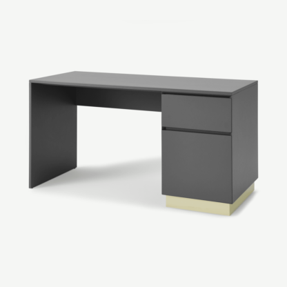 An Image of Elsdon Storage Desk, Charcoal Grey & Brass