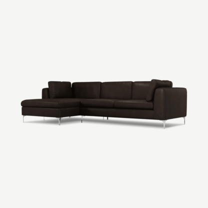 An Image of Monterosso Left Hand Facing Chaise End Sofa, Denver Dark Brown Leather with Chrome Leg