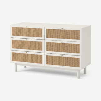 An Image of Pavia Wide Chest of Drawers, Natural Rattan & White-Washed Oak Effect