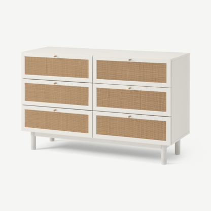 An Image of Pavia Wide Chest of Drawers, Natural Rattan & White-Washed Oak Effect