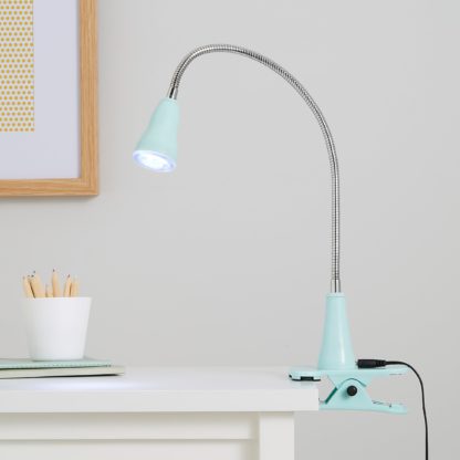 An Image of Clip on Integrated LED USB Task Lamp Aqua (Blue)