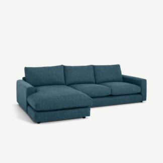 An Image of Arni Left Hand Facing Chaise End Corner Sofa, Aegean Blue Textured Weave