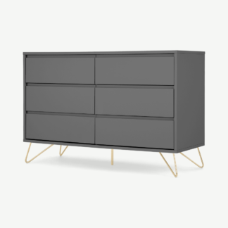An Image of Elona Compact Wide Chest, 120cm, Charcoal & Brass