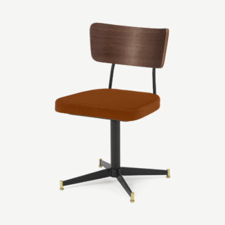 An Image of Amalyn Office Chair, Rust Velvet & Walnut