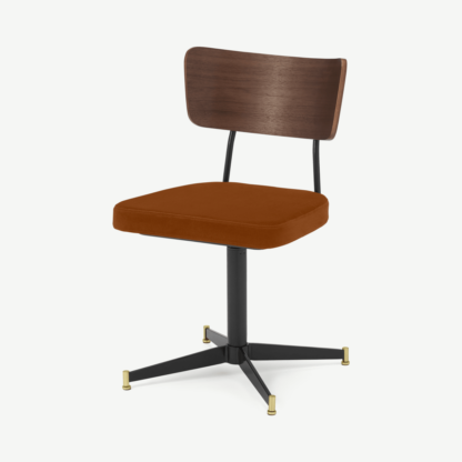 An Image of Amalyn Office Chair, Rust Velvet & Walnut