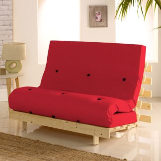 An Image of Metro Pine Wooden 1 Seater Chair/Folding Guest Bed with Red Futon Mattress - 2ft6 Small Single