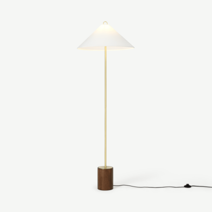 An Image of Natalie Floor Lamp, Dark Wood, Brass & White