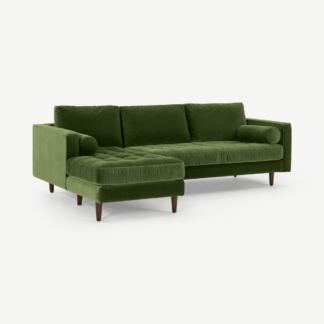 An Image of Scott 4 Seater Left Hand Facing Chaise End Corner Sofa, Grass Cotton Velvet