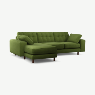 An Image of Content by Terence Conran Tobias, Left Hand facing Chaise End Sofa, Plush Vine Green Velvet, Dark Wood Leg