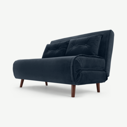 An Image of Haru Small Sofa Bed, Sapphire Blue Velvet