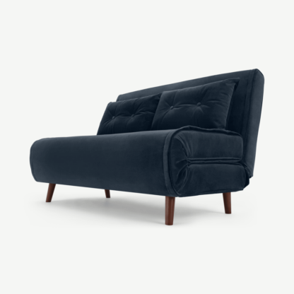811ccf7272f6ee72cbc24bff877a99b7df0480ec2bf866f2673a2328ff04f561-1.png An Image of Haru Small Sofa Bed, Sapphire Blue Velvet