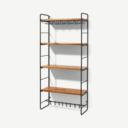 An Image of Annalie 4-Tier Interchangeable Wall-Mounted Storage Unit with Acacia Wood Shelves, Black