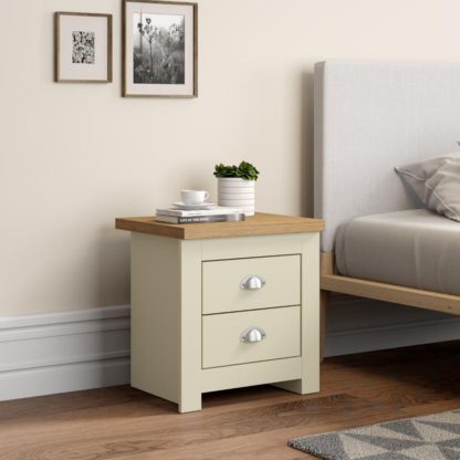An Image of Winchester Cream and Oak Wooden 2 Drawer Bedside Table