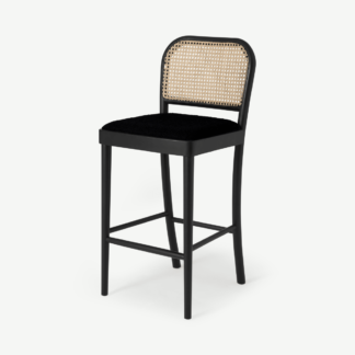 An Image of Raleigh Bar Stool, Rattan & Black Boucle