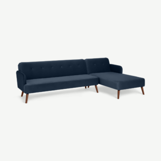 An Image of Elvi Right Hand Facing Chaise End Click Clack Sofa Bed, Sapphire Blue Velvet
