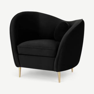 An Image of Kooper Accent Armchair, Deep Black Velvet