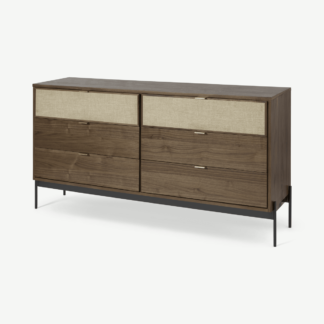 An Image of Balmore Wide Chest of Drawers, Walnut & Hessian