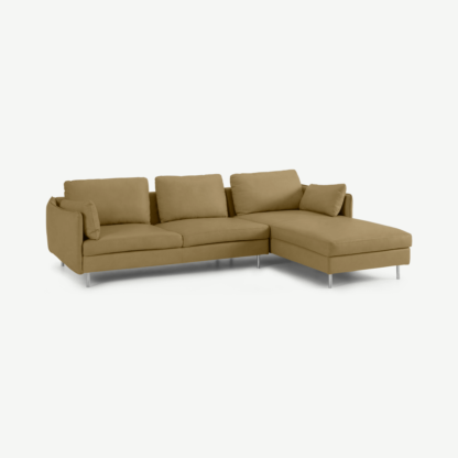 An Image of Vento 3 Seater Right Hand Facing Chaise End Sofa, Pale Tan Leather