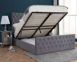 An Image of Marquis Grey Velvet Ottoman Storage Bed Frame - 5ft King Size