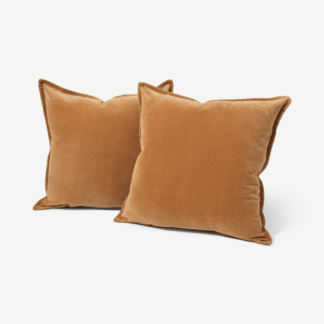An Image of Allura Set of 2 100% Cotton Velvet Cushions, 50 x 50 cm, Cinnamon