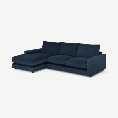 An Image of Arni Left Hand Facing Chaise End Sofa, Navy Blue Recycled Velvet