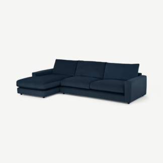 An Image of Arni Large Left Hand Facing Chaise End Sofa, Navy Blue Recycled Velvet