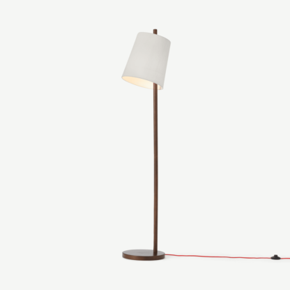 An Image of Sveinn Wood Floor Lamp, Dark Wood and White