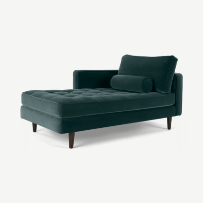 An Image of Scott Left Hand Facing Chaise Longue, Cotton Velvet Petrol