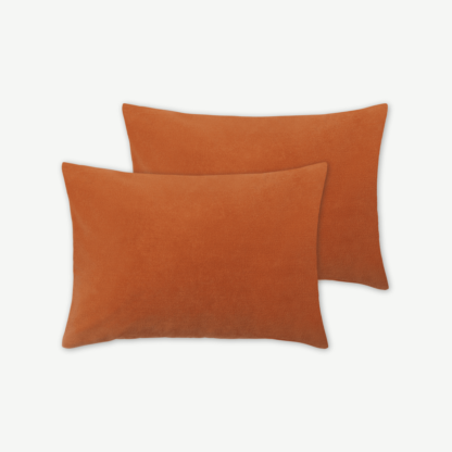 An Image of Lorna Set of 2 Velvet Cushions, 35 x 50cm, Papaya