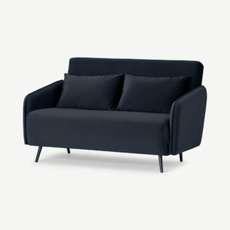 An Image of Hettie Small Sofa Bed, Twilight Blue Velvet