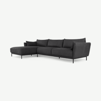 An Image of Odelle Left Hand Facing Chaise End Corner Sofa, Texas Dark Grey Leather