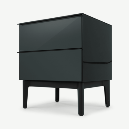 An Image of Silas Bedside Table, Midnight Grey Glass