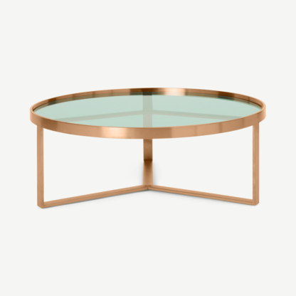 An Image of Aula Coffee Table, Brushed Copper & Green Glass