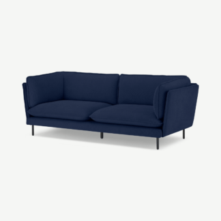 An Image of Wes 3 Seater Sofa, Midnight Blue Corduroy Velvet