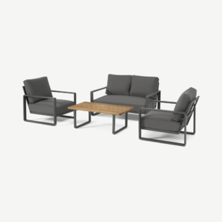 An Image of Topa Garden Low Lounge Set, Acacia Wood & Grey