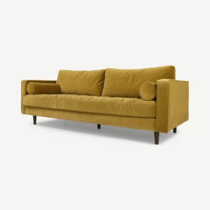An Image of Scott 3 Seater Sofa, Gold Cotton Velvet