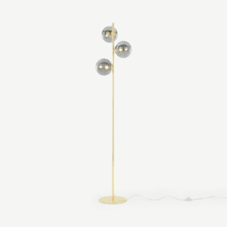 An Image of Globe Floor Lamp, Brass and Smoked Glass