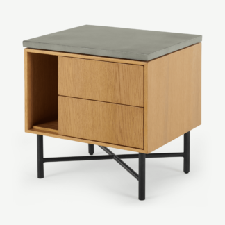 An Image of Dara Bedside Table, Oak & Concrete