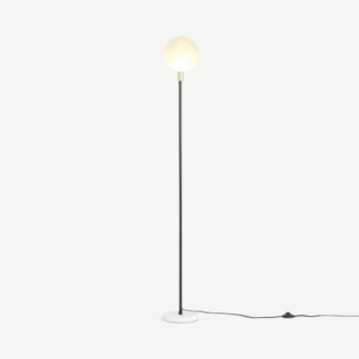 An Image of Boll Floor Lamp, White Marble, Black & Frosted Glass