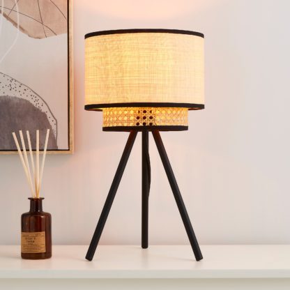 An Image of Malika Cane 2 Tier Tripod Table Lamp Black