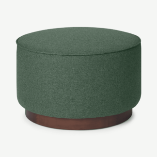 An Image of Hetherington Large Wooden Pouffe, Darby Green & Dark Stain Wood